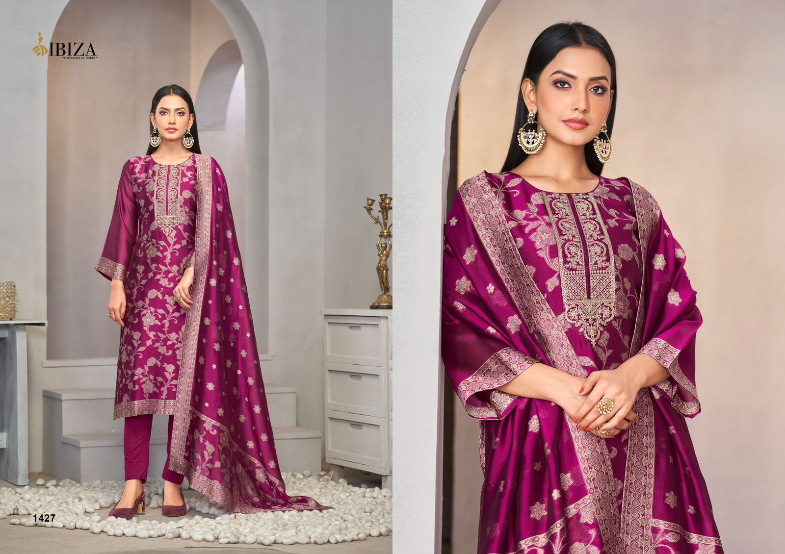 Rija By Ibiza Banglory Silk Jacquard Dress Material Surat Wholesale Market